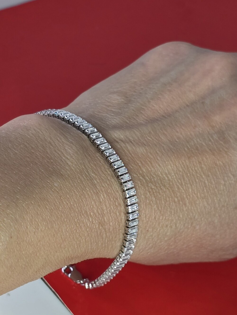 925 Sterling Silver Adjustable Bracelet 7.5" with Genuine Moissanite Gems